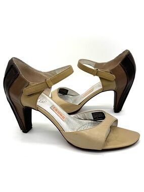 Tsubo SHALA Leather Open Toe Mary Jane Heels Sz 9 brown tan